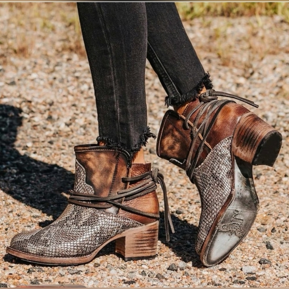 Freebird By Steven, Leather,‎ Snake Skin Print Booties